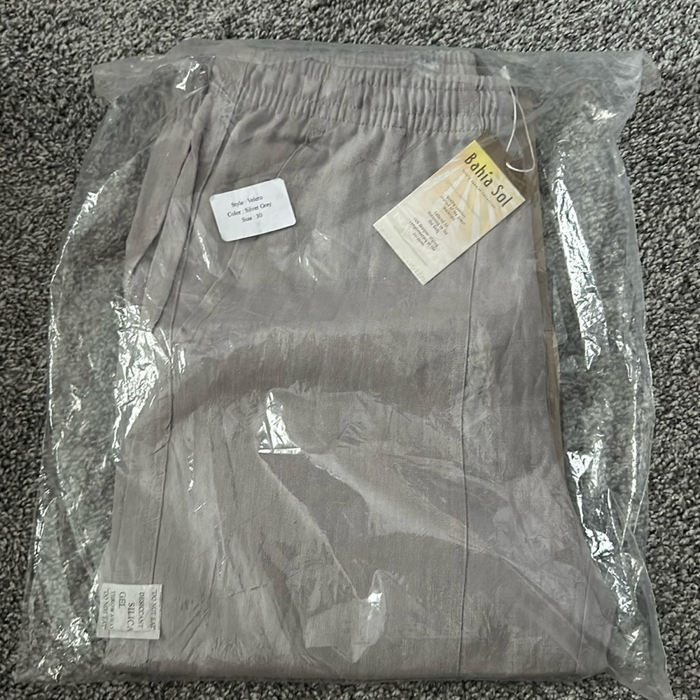 Bahia Sol Velero Silver Grey Men’s 100% Linen Pants Trousers Size 30 NWT
